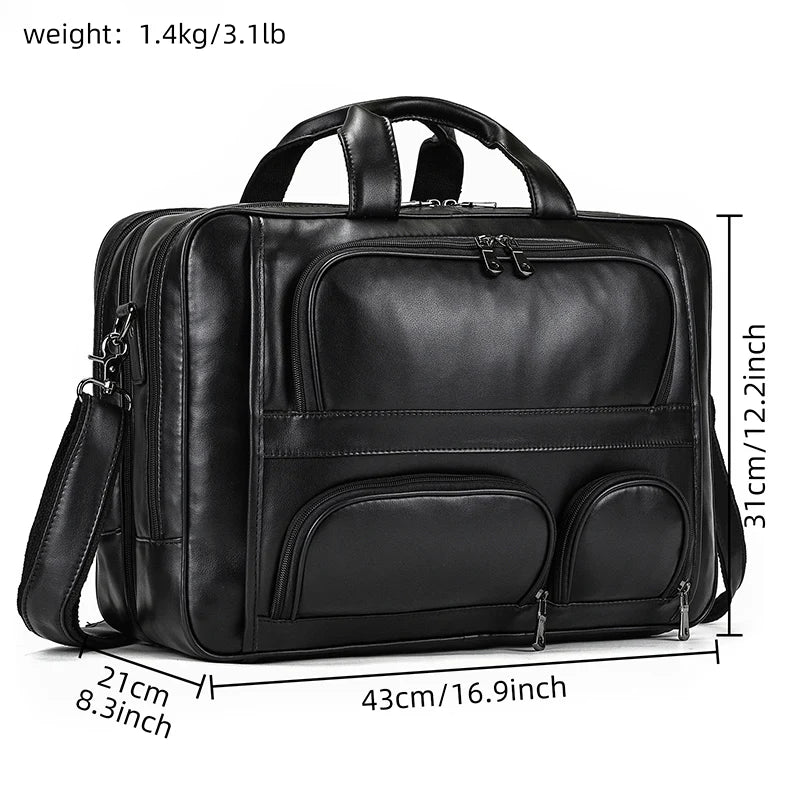 17.3 Inch Laptop Briefcase Genuien Leather Laptop Bag Business Travel Tote Bags Handbags For Men Male Large Brief Case Bag Retro