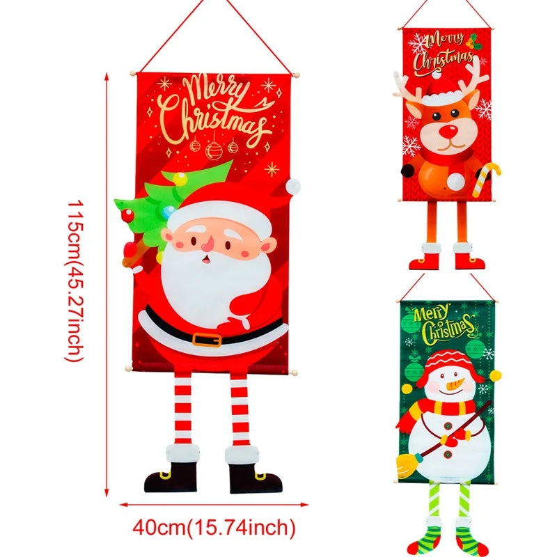 2024 Christmas Hanging Flag Banner Christmas Decorations For Home Door Christmas Ornaments Xmas Navidad Noel Gifts New Year 2025