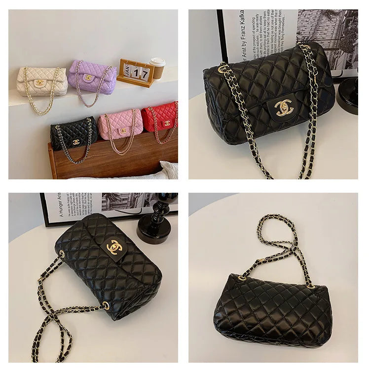 2024 New Simple Fashion Texture Diamond Grid Bag, Shoulder Cross Shoulder Chain Small Square Bag, High end Edition