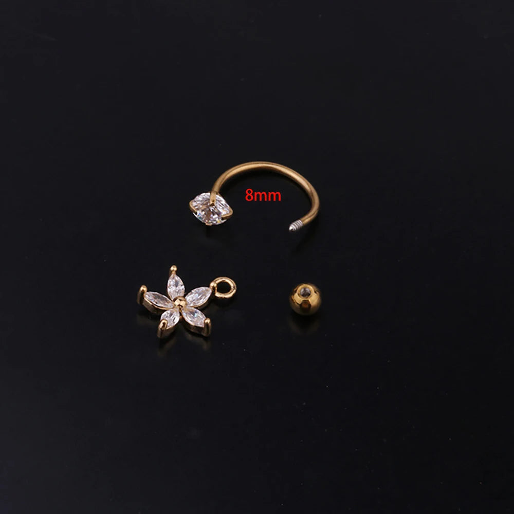 2Pcs Stainless Steel Minimal Crystal CZ Star Ear Studs Earring Women Hoop Helix Tragus Cartilage Conch Daith Piercing Jewelry