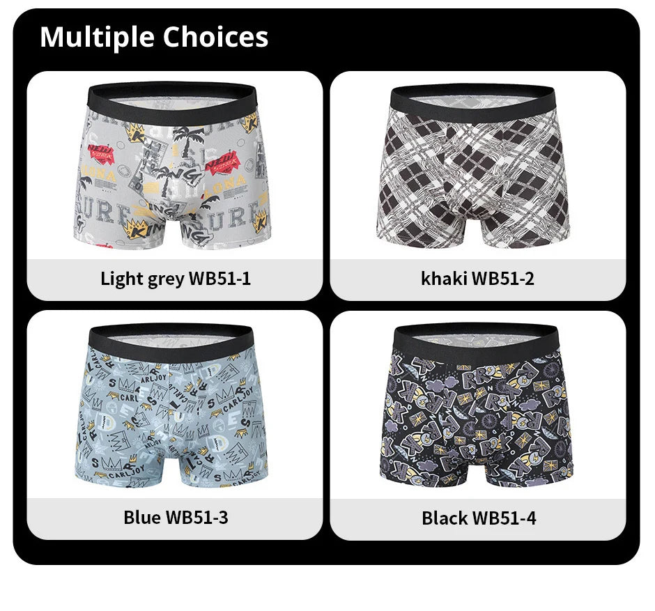 4 Pack European and American Size MEN'S FASHION Printed Boxer Underwear Comfortable Swimming Trunks Oversized Underwear Shorts