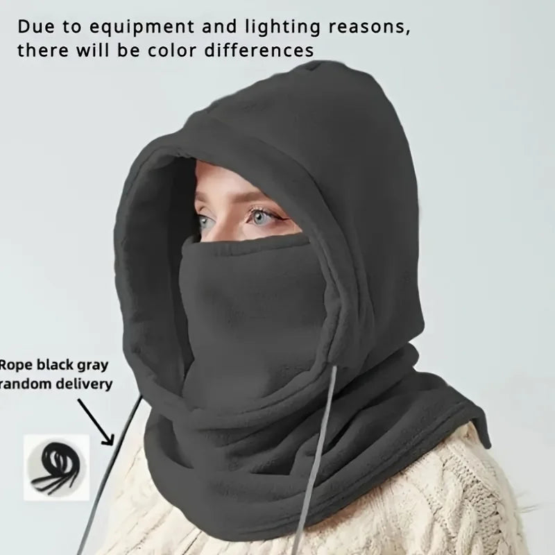 Unisex Winter Balaclava Knit Hood - Windproof  Mask with Drawstring, Motorcycle Riding Headgea Warm Knitted Cap Cold Weather