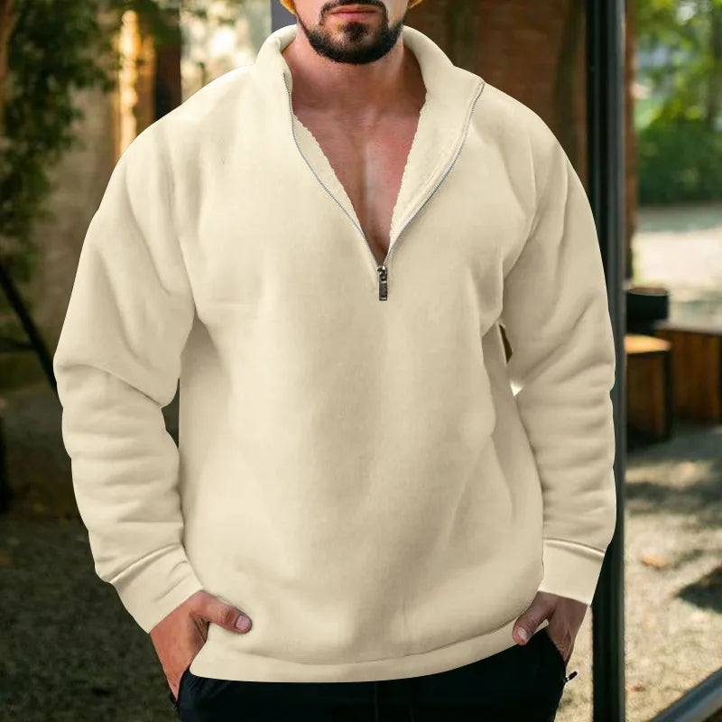 2023 New Men's Half Zipper Sweatshirts Thicker Pullover for Male Hoody Man Sweaters Autum Spring Solid Color Turtleneck Tops