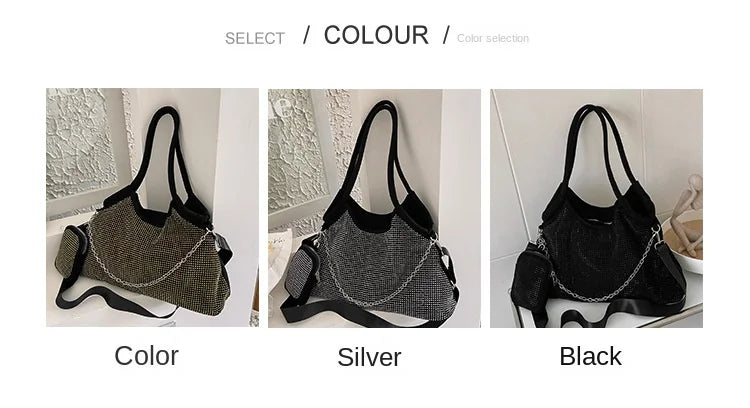 2023 New Shiny Rhinestone Women's Handbag Large Shopping Bag Fashion Dinner Bag Underarm Shoulder Bag Women's Party Commuter Bag