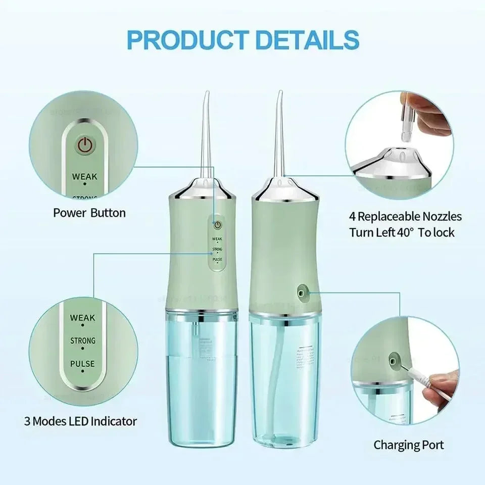 ﻿ Dental Floss Portable Cordless Oral Irrigator Cleaning 3 Modes Waterproof Rechargeable Dental Cleaner With 4 Nozzles Clean Gum