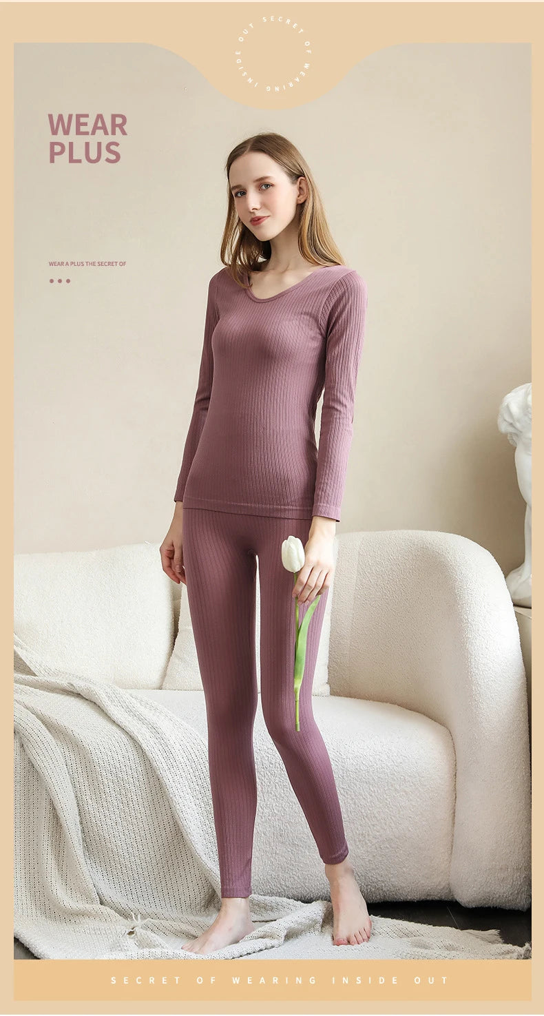 Women Thermal Underwear Winter Long Sleeve Winter Clothes Seamless Thermal Underwear Intimate Set Female Thick 2 Pcs Sleepwear