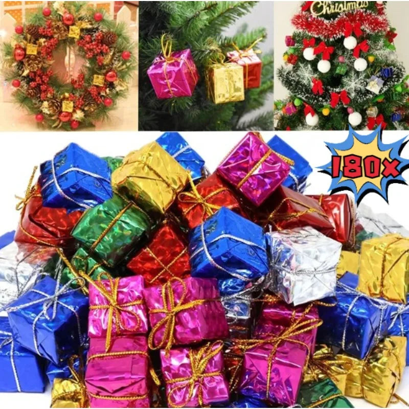 180-12PCS Mini Xmas Foam Gifts Boxes Ornaments  Xmas Tree Hanging Pendants Gift Boxes Christmas New Year Party Decors Wholesale