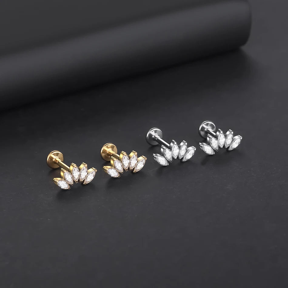 1PC Implant Grade Titanium Labret Piercing Lip Ring Internal Thread Ear Tragus Cartilage Daith Piercing Stud Earrings for Women