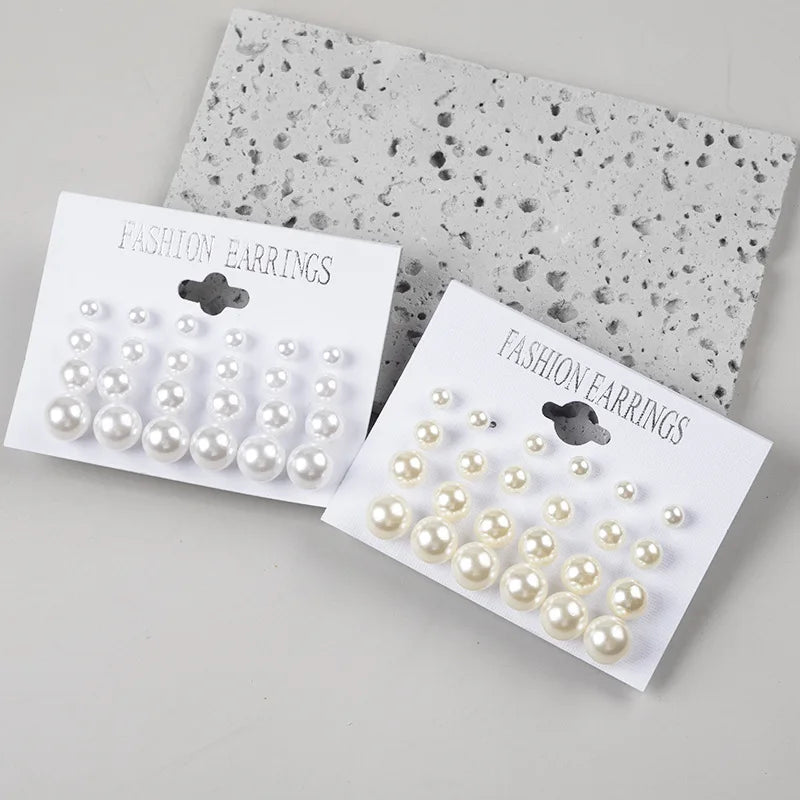 European and Korean versions of earrings size, pearl row seating earrings, 12 pairs of plate pearl set for women