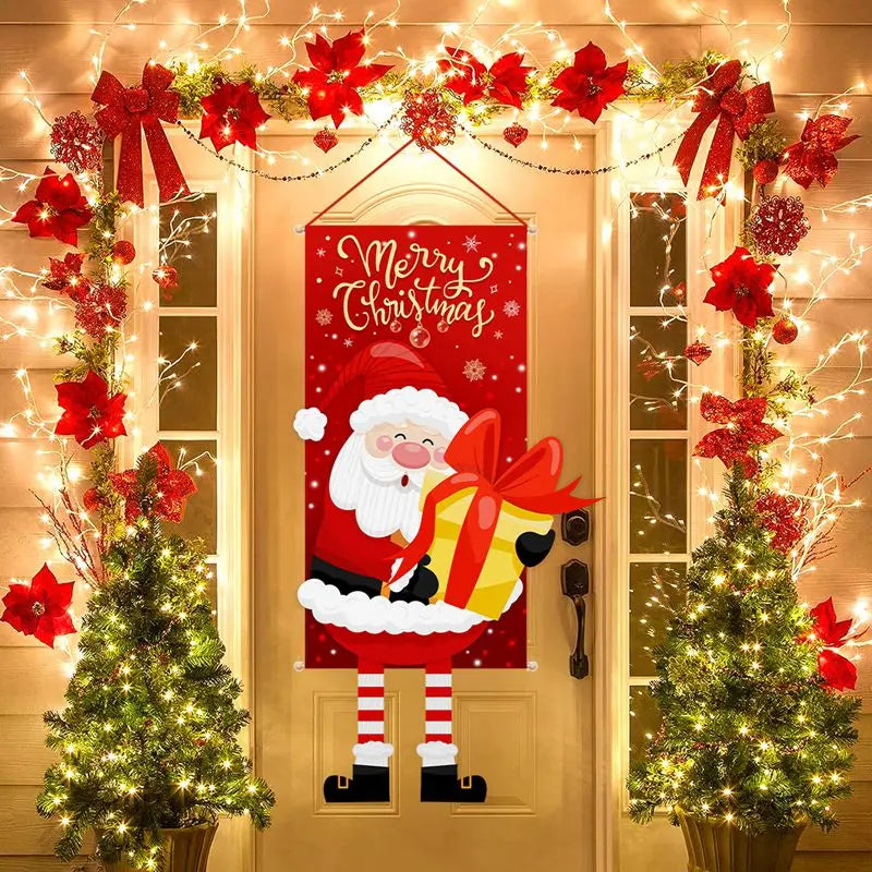 2024 Christmas Hanging Flag Banner Christmas Decorations For Home Door Christmas Ornaments Xmas Navidad Noel Gifts New Year 2025