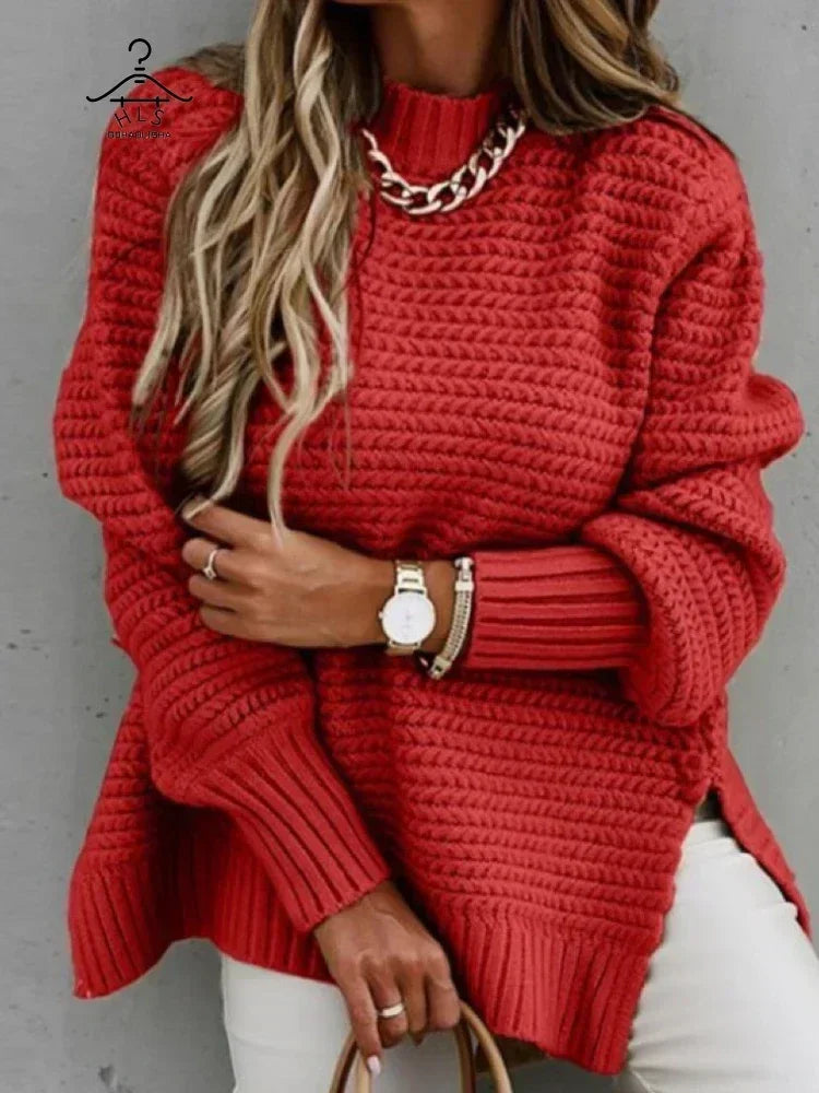 Women's Winter Clothing Half High Collar Solid Color Pullover Fashion Autumn Elegant Temperament Tops Commuting  Sweater Women