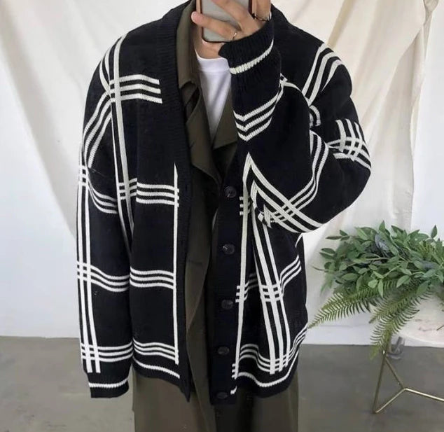 Men's Clothing Cardigan Plaid Knit Sweater Male V Neck Long No Hoodie Wool Casual Sale Best Selling Products 2024 Classic Street