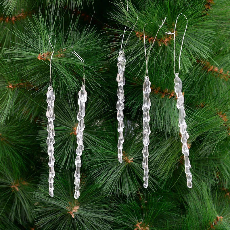 10pcs 13cm Christmas Simulation Ice Xmas Tree Hanging Ornament Clear Fake Icicle Winter Party New Year Navidad Decor for Home