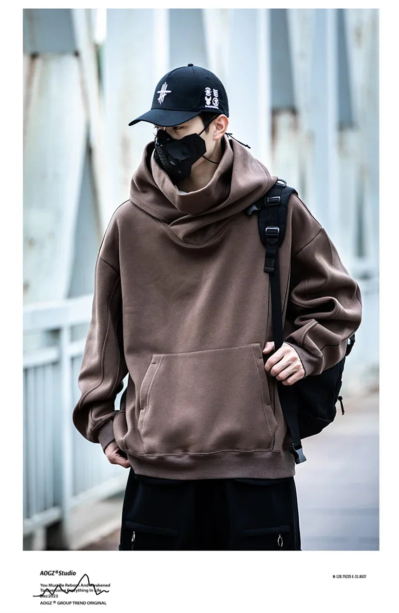 Autumn Windbreaker Turtleneck Hooded Sweatshirts For Men New Ninja Oversized Hoodies Women Line Print Y2K Streetwear Hoodie