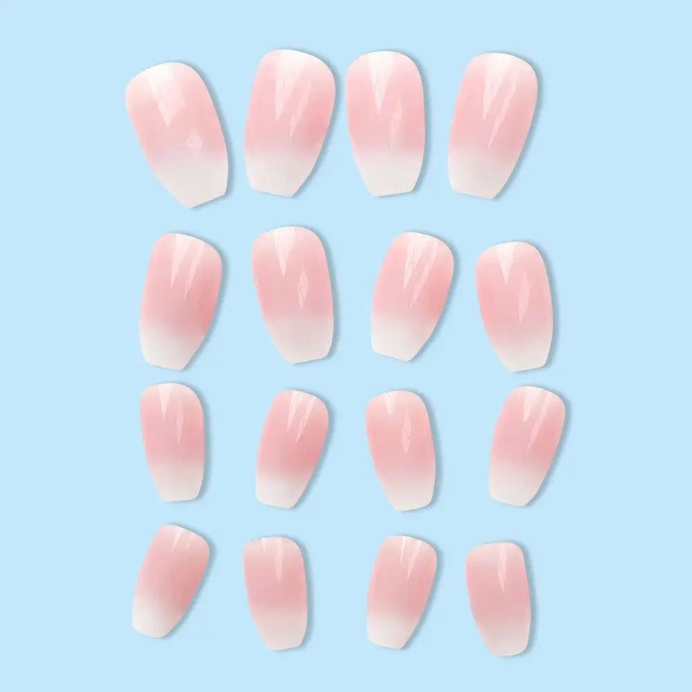 24pcs Gradient Fake Nails French Ballerina Nail Waterproof Faux Medium Coffin false nails Fingernails Press on Nails Tips