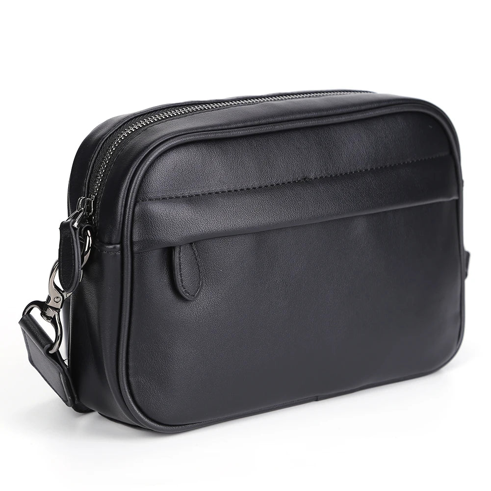 Casual Business Shoulder Bag for Men PU Leather Messenger Bag Wide Strap Crossbody Bags Square Plaid Designer Male Sling Bags