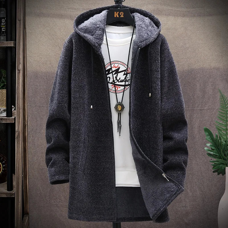 Spring Autumn Men's Sweater Coats Cardigans Hooded Slim Fit Long Solid Knitted Jacket Male Casual Sweater Cardigan Winter Coats