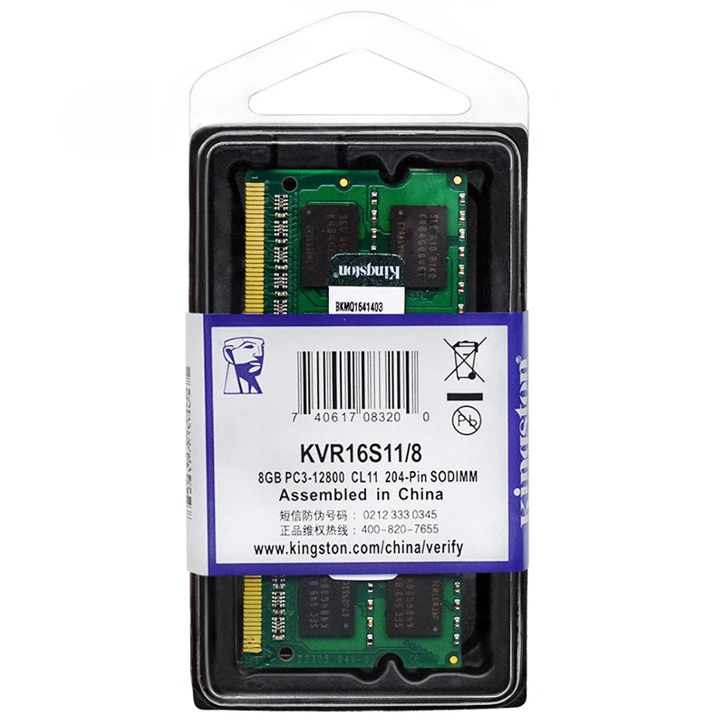 Kingston Laptop Ram DDR3L DDR3 8GB 4GB 1066Mhz 1333Mhz 1600Mhz 1866Mhz SO-DIMM PC3-8500 10600 12800 Notebook DDR3 Dual Channel