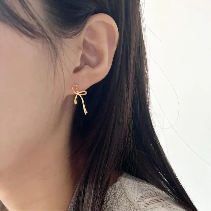 18K Gold Plated Y2K Bow Earrings For Women Stud Nail Fashion Cute Jewelry Piercing Ear Accessories Christmas Gift Aretes