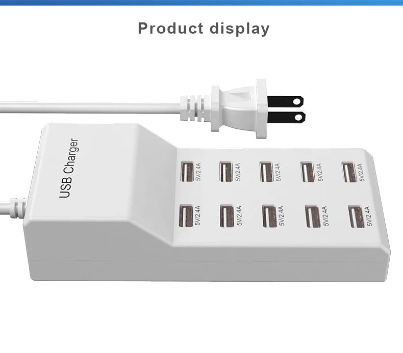 High Speed 10 Ports 5V USB Hub AC Charger Strip Adapter Portable USB Power Adapter for Home Office Travel Wall Charger EU Plug