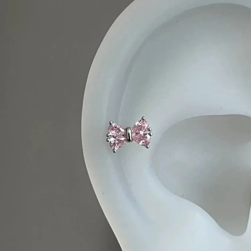 1PCS Cute Pink Zircon 316L Stainless Steel Ear Bone Nail New Fashion Y2K Punk Small Earring for Women Cochlea Jewelry Party Gift