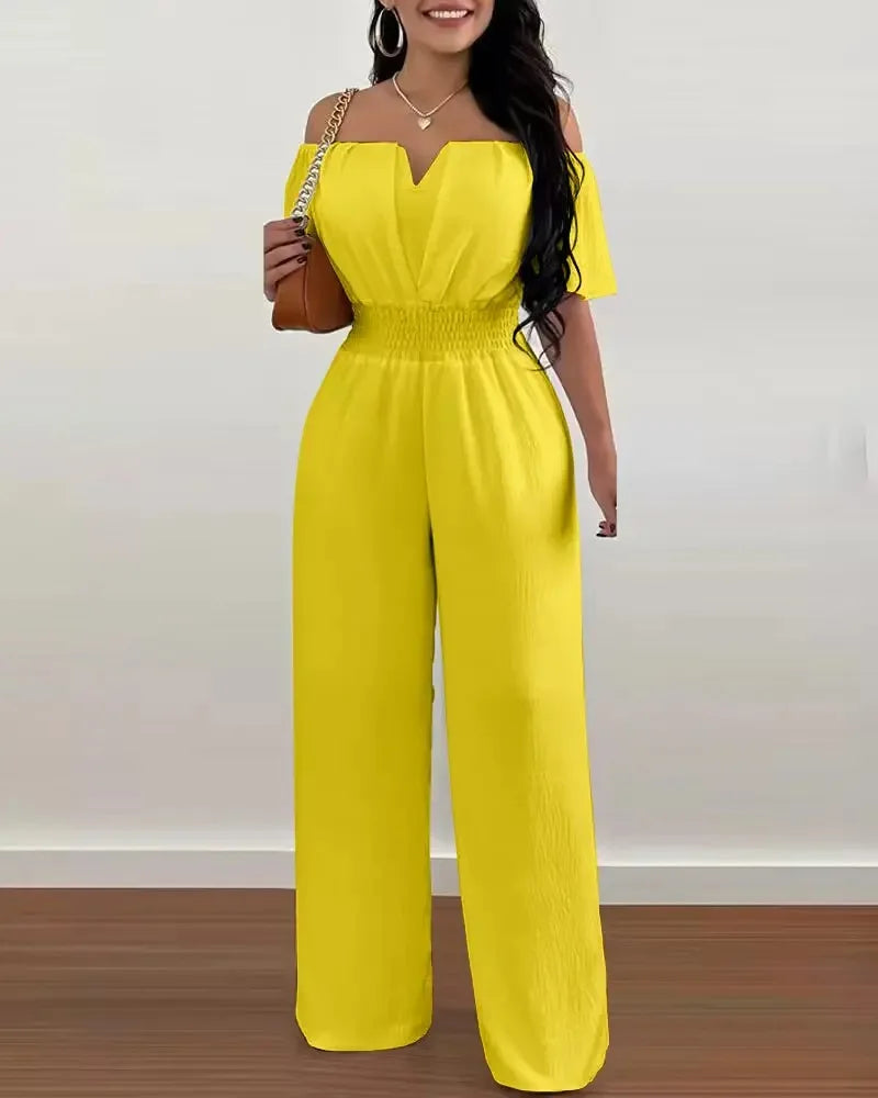 Summer Fashion Printed Wide Leg Jumpsuit Women Sexy Slash Neck Off-shoulder High Waist Jumpsuit Womem