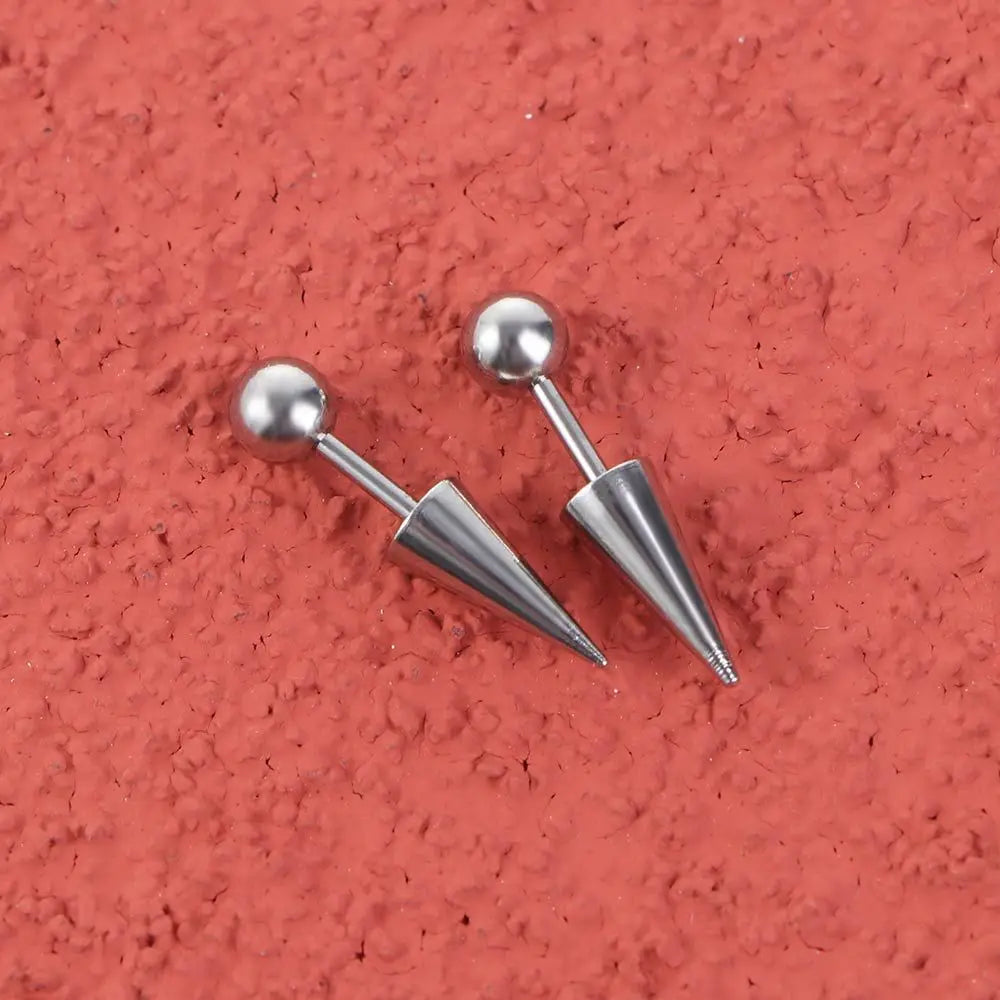 2 Pcs Men Spike Cone Tip Round Ball Fashion Jewelry Ear Stud Titanium Steel Piercing Earrings