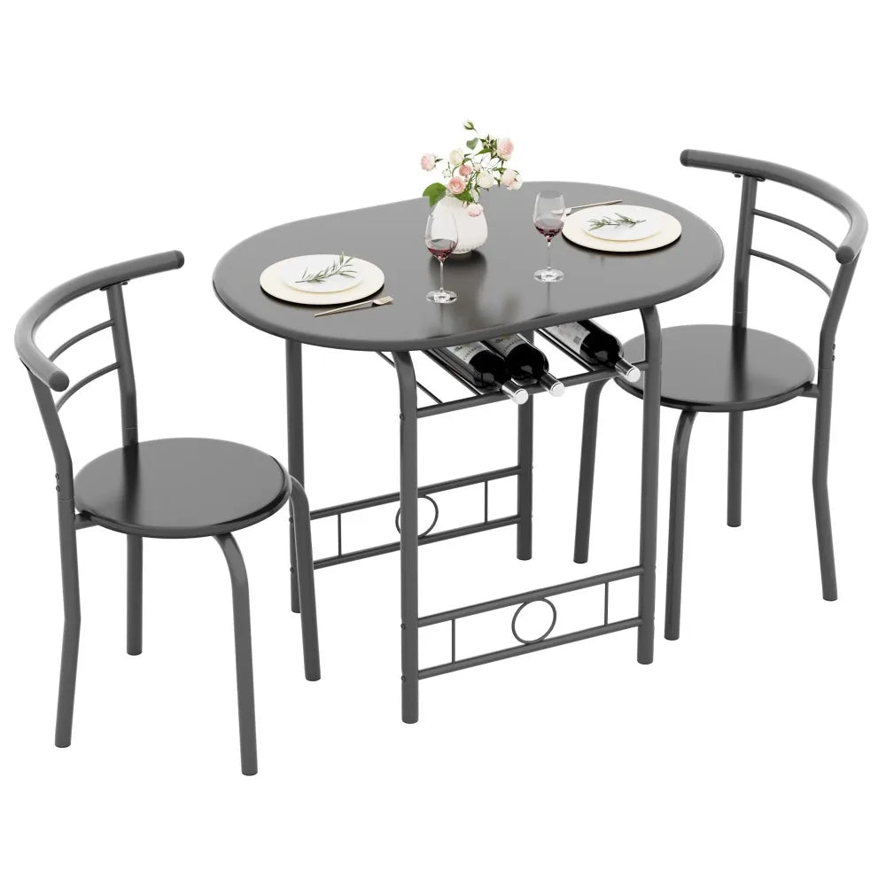 3 Pieces Dining Set Breakfast Table Set Space Saving Wooden Chairs and Table Set, for Dining, Office and Living Spaces of Home