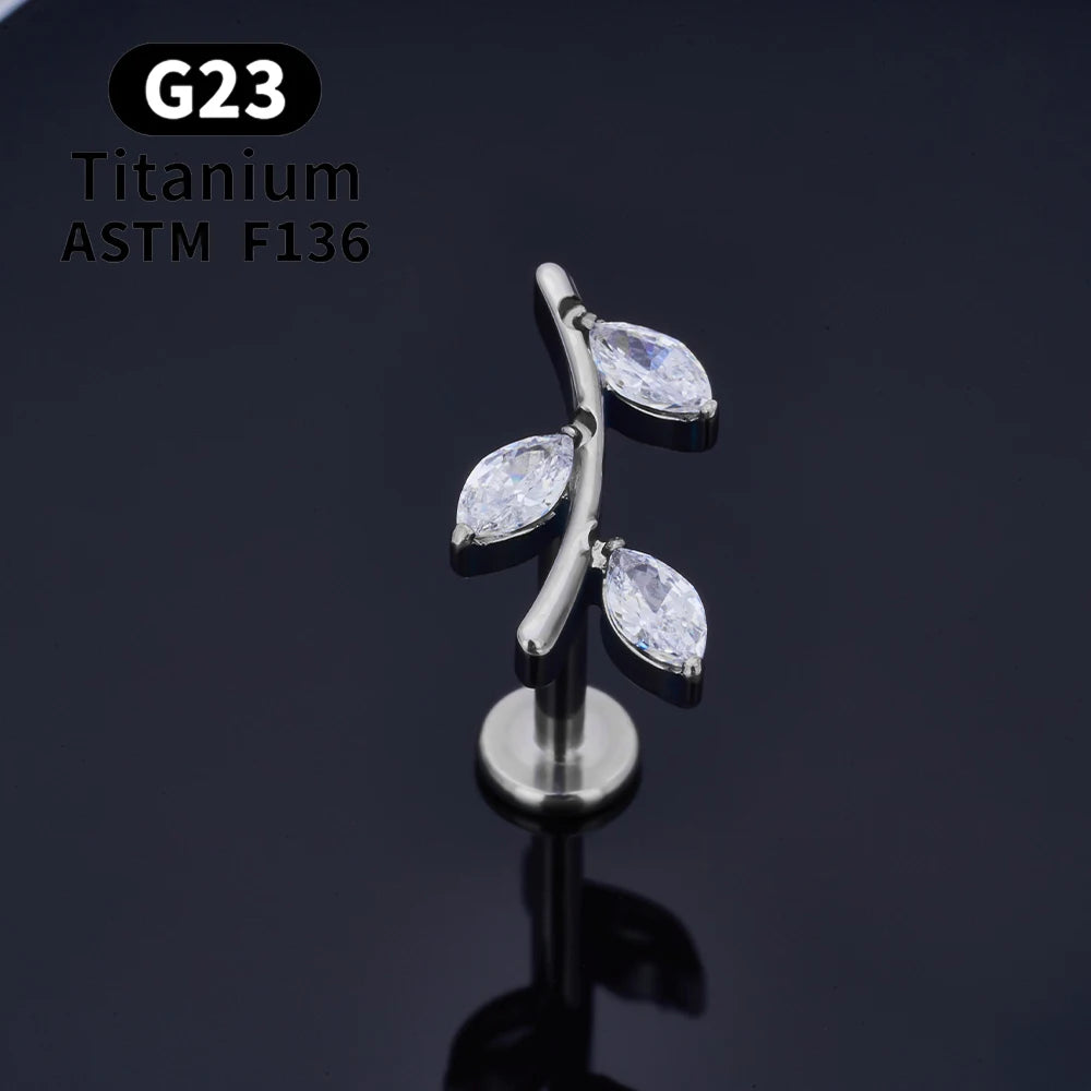 G23 Titanium Piercing Ear Studs Leaf Flower Shape CZ Top Lip Tragus Cartilage Helix Daith Pierc Earrings Women Body Jewelry