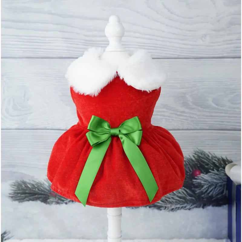 Christmas Coat Dog Clothes Dog Dress Xmas Dress Red Skirt Pets Cat Warm Dress Bow Skirt Comfortable Pet Supplies Dog Costume