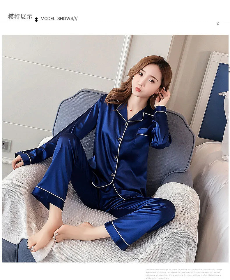 Pajamas Sets for Women 2024 Sexy Silk Women Pijama Sets Sleepwear Long-sleeve Cardigan Set Female Ice Silk Pyjamas Home Clothing