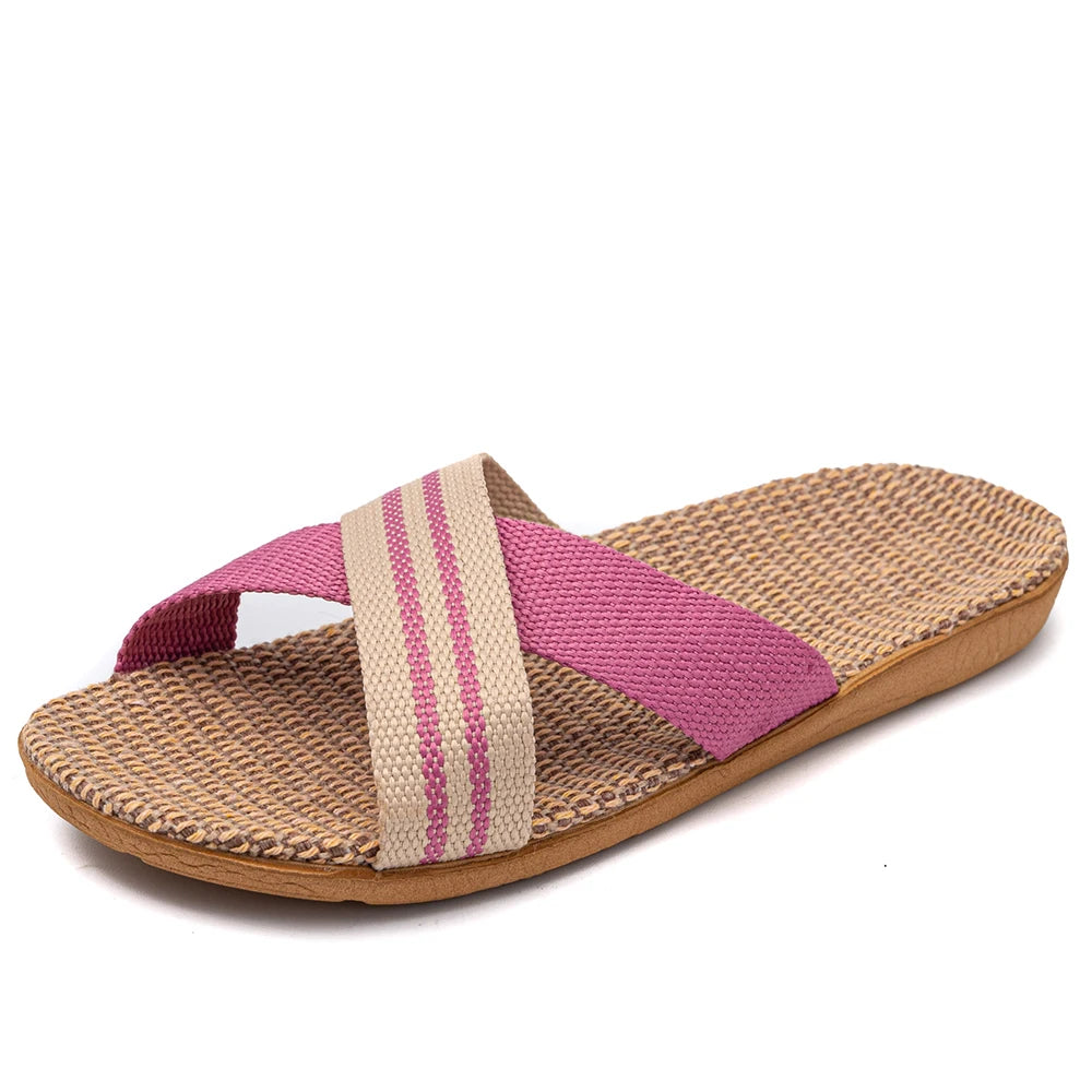 36-45  Flat Sandals Beach Slippers Summer Home Linen Lightweight Eva Non-Slip Slides For Men Women Indoor Outdoor Flip Flops