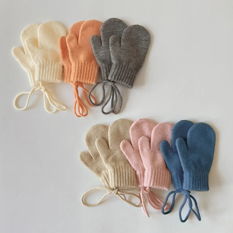 Wool Baby Winter Gloves Candy Color Halter Kids Mittens for Children Girls Boys Accessories Warm Knitted Kids Gloves 1-4Y