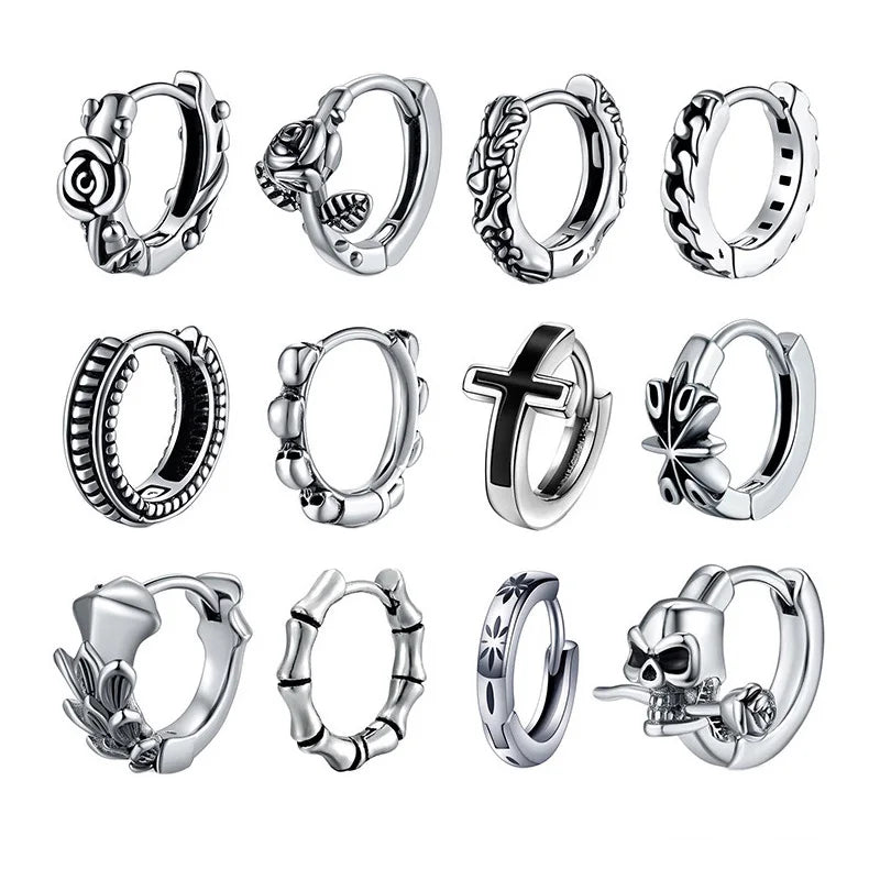 1Piece New Arrival Punk Vintage Small Hoop Earrings For Women Men Stainless Steel Multi-style Hip-hop Gothic Ear Jewelry Gifts