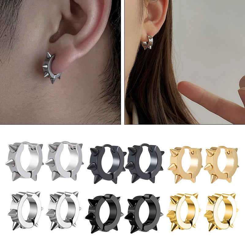 1Pair Punk Stainless Steel Spiky Thorn Stud Earrings For Women Men Ear Clips Funny Street Pop Hip Hop Gothic Jewelry Accessories