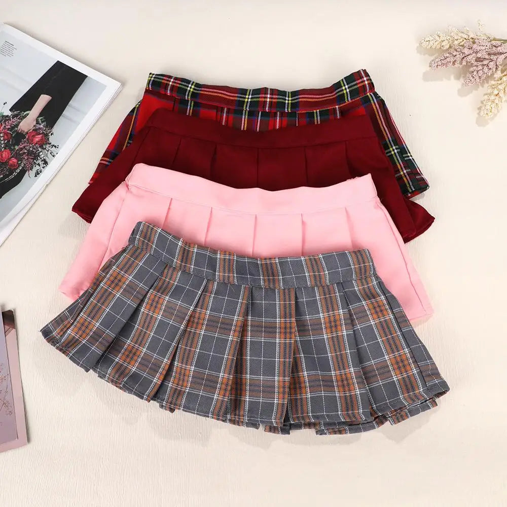 Sexy Pleated mini Skirts Women Summer high Waist Micro Plaid Skirt Pink Black cute Skirts Student Girls Harajuku Goth Y2k Skirt