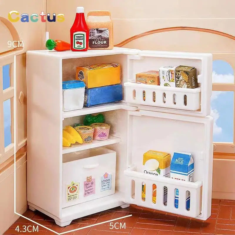 1 Set 1/12 Mini Dollhouse White Refrigerator With Food Set Kitchen Toys Miniature Furniture Fridge Decorations Toy Accessories