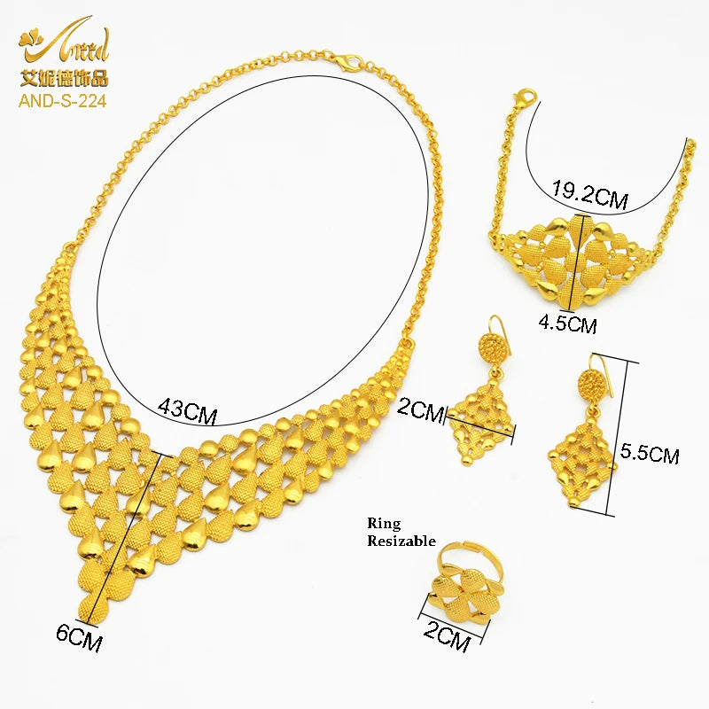 France Luxury 24k Gold Color Jewelry Set For Women Dubai Bridal Wedding Necklace And Earrings Set African Choker Party Gifts