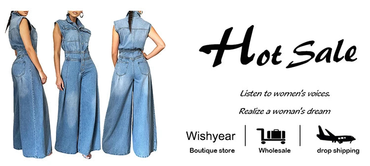 Vintage Loose Denim Wide Leg Pants Jumpsuit Women Pocket Sleeveless Single Breasted Baggy Jean One Piece Rompers Street Overalls