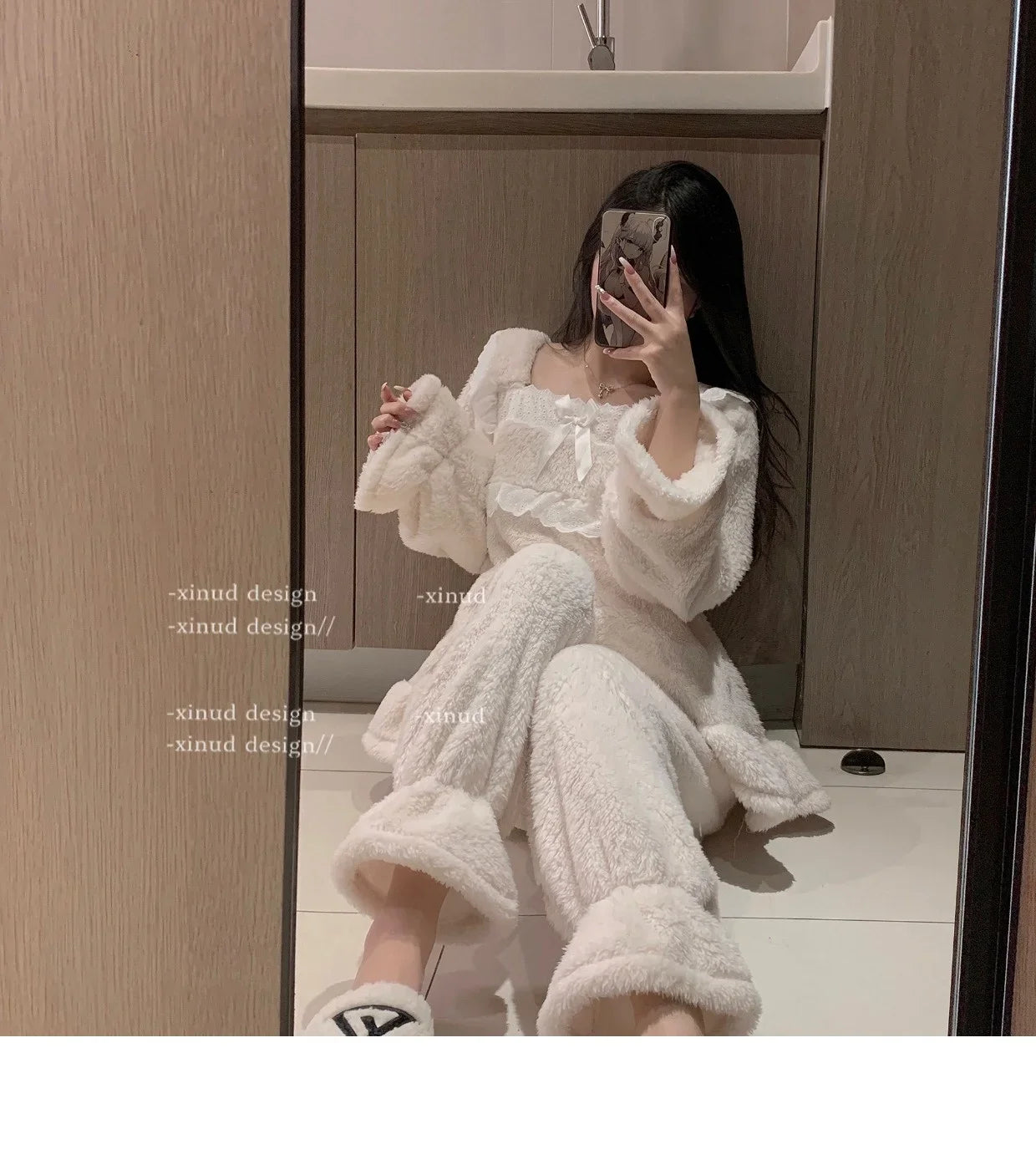 Coral Fleece Nightdress Women Autumn and Winter Flannel Pajamas Thickened Pure Desire Wind Sweet Winter Warm Homewear Set