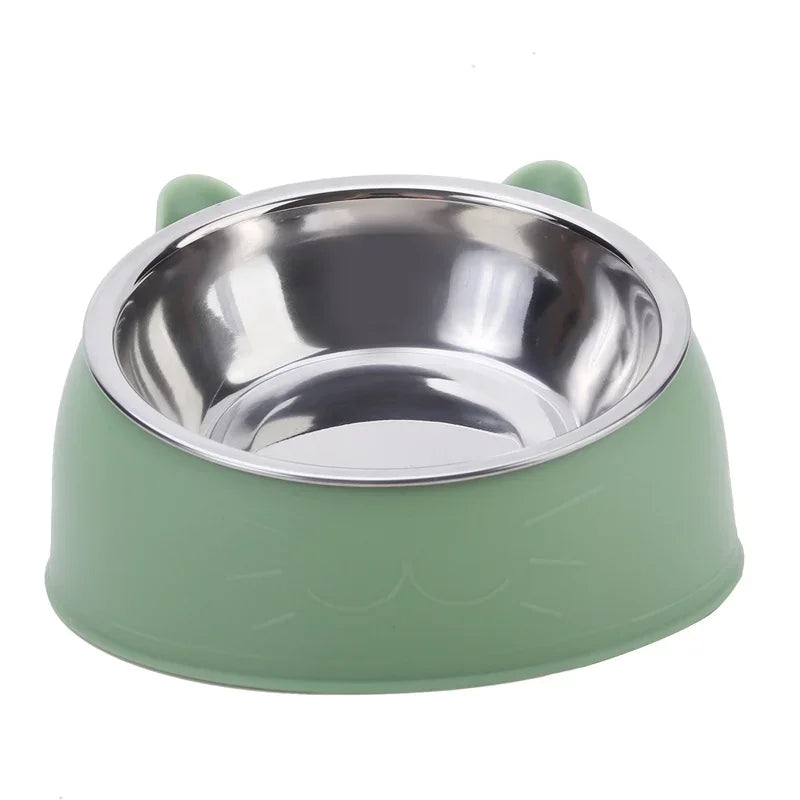 Cat Dog Bowl 15 Degrees Tilted Stainless Steel Cat Bowl Safeguard Neck Puppy Cats Feeder Non-slip Crashworthiness Pet Bowl