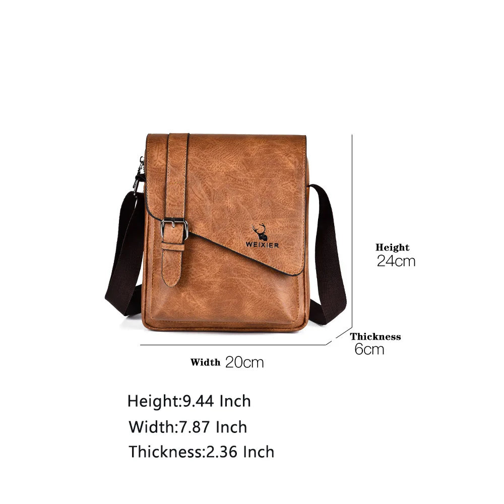 WEIXIER Men Retro Business Shoulder Bag New Fashion Brand PU Leather Handbag Versatile Travel Crossbody Tote Bags Toolkit 2024