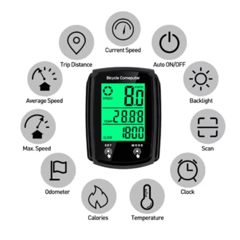 Wired Bike Computer LED Digital Bicycle Speedometer Odometer Touchscreen Cycling Computer Waterproof with Backlight