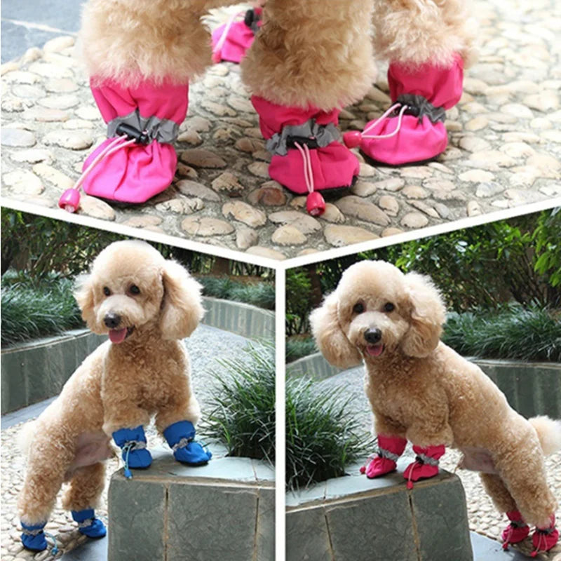 4pcs/set Waterproof Pet Dog Shoes Anti-slip Rain Boots Footwear for Small Cats Dogs Puppy Dog Pet Booties Pet Paw Accessories