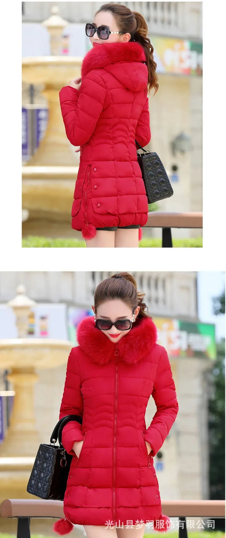 2024 Winter Women Jacket Parkas Big Fur Collar Hooded Thick Warm Down Cotton Coat Female Casual Fashion Female Outerwear R006