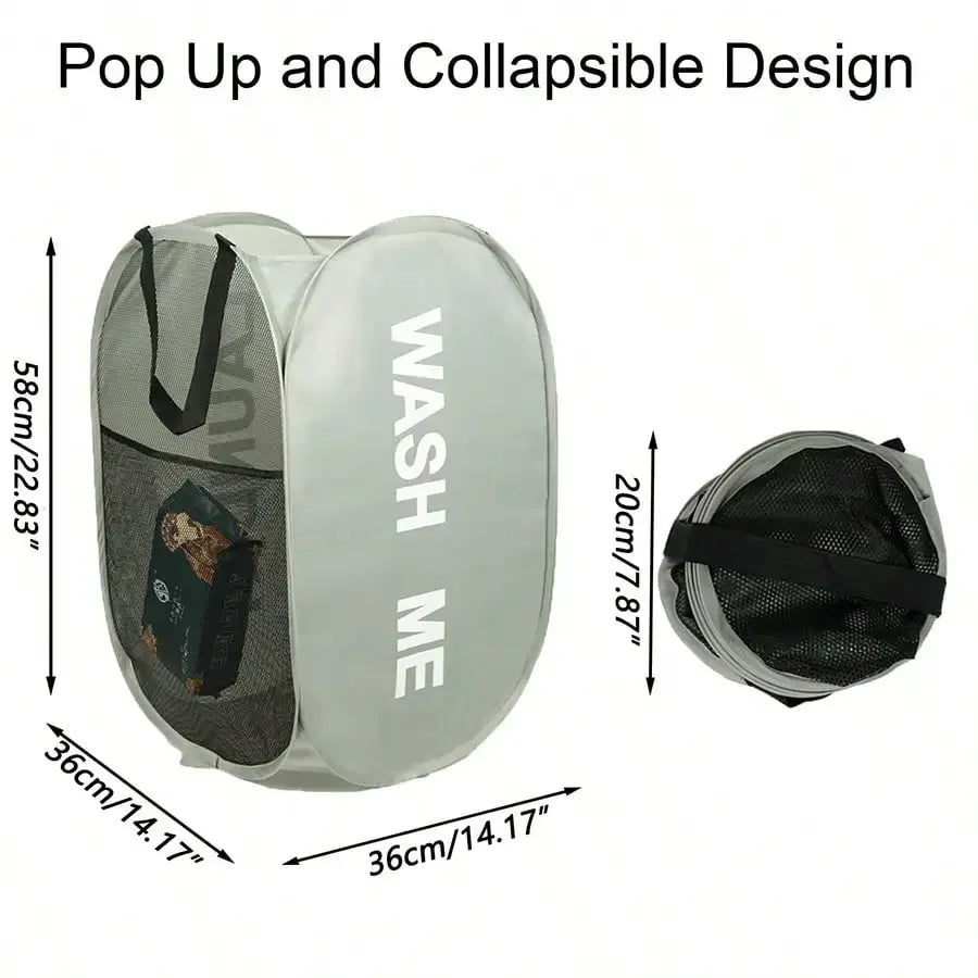 Portable Mesh Pop Up Laundry Hamper Wide Opening Breathable Collapsible Space-Saving Laundry Basket Dorm Travel Bathroom Items