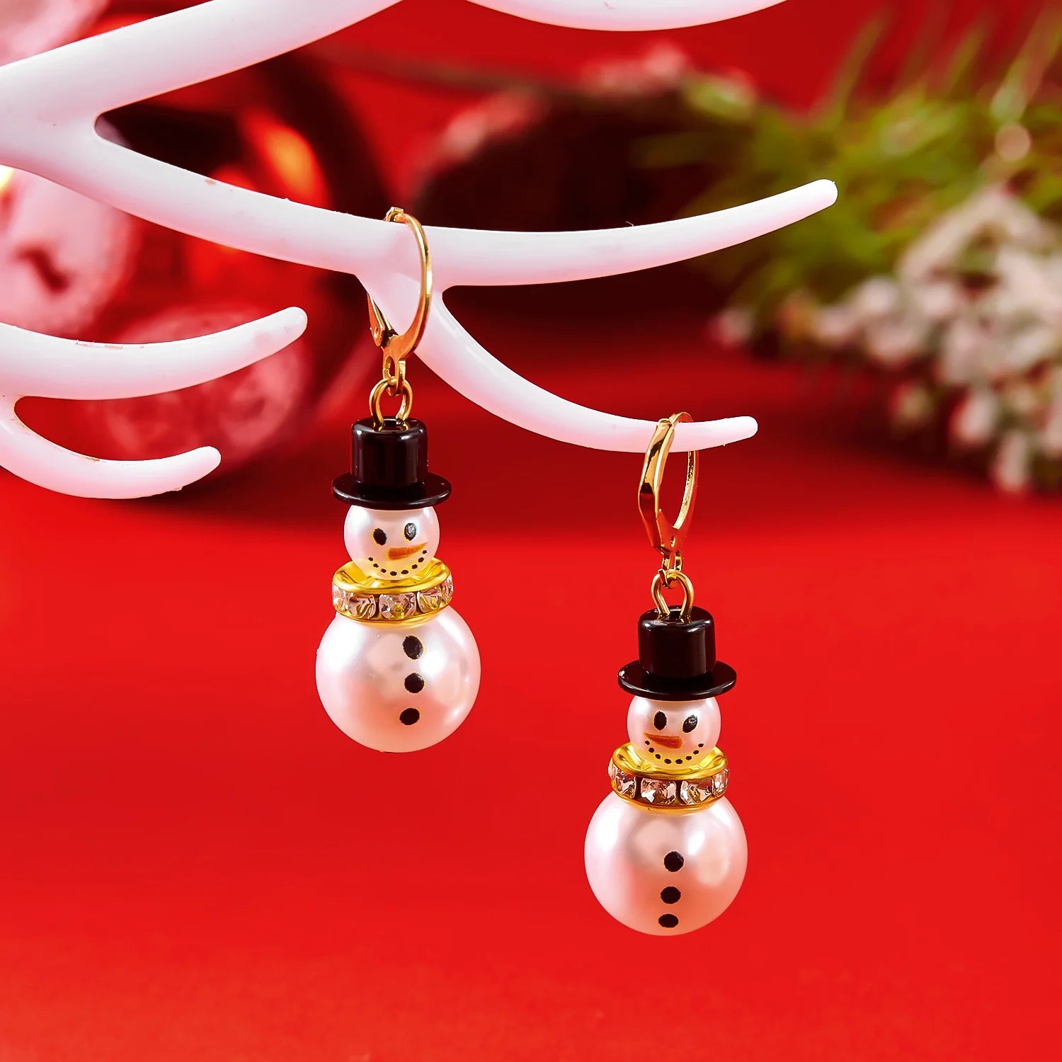 Fashion Christmas Snowman Snowflake Hoop Earrings For Women Pearl Crystal Piecring Cute Xmas Ear Jewelry New Year Gift