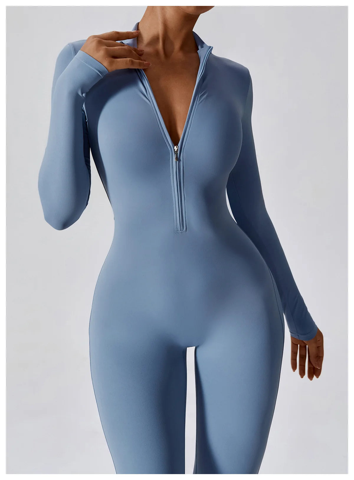 Yoga Jumpsuit Women Seamless Sports Zipper Jumpsuit Set Gym Long Sleeve Fitness Suit Elastic Gym Workout Bodysuit Athletic Wear