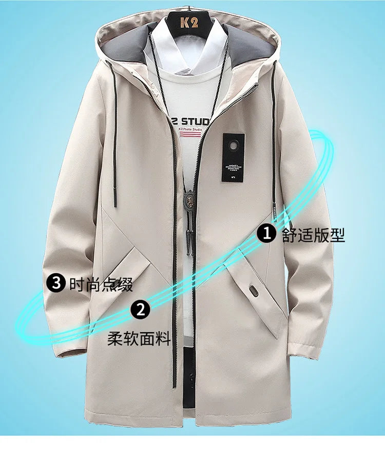 2024 Spring and Autumn New Classic Fashion In The Long Coat Men Casual Loose Comfortable High Quality Trench Coat