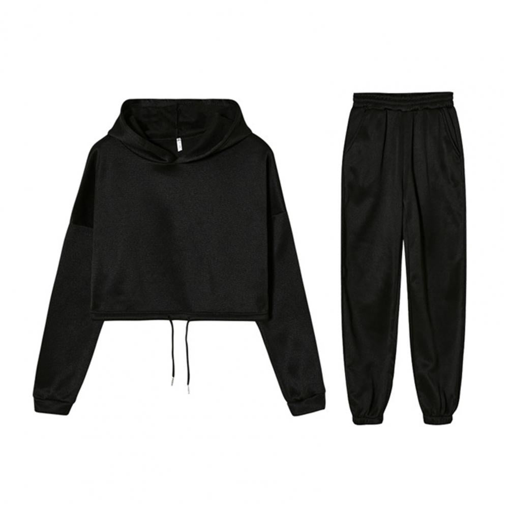 Women Hoodie Pants Set Sexy Cropped Hoodie Trousers Sports 2 Pieces Set Casual Sweatshirt Jogger Pants Set Sweatpants Outfit